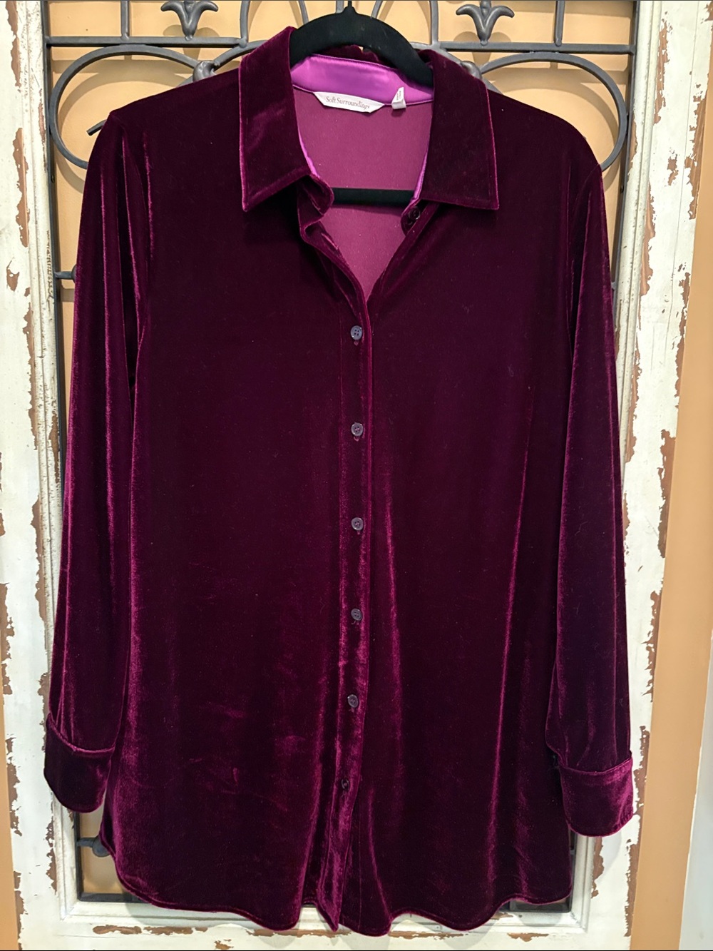 Soft Surroundings Velvet Button-Down Shirt in Deep Wine